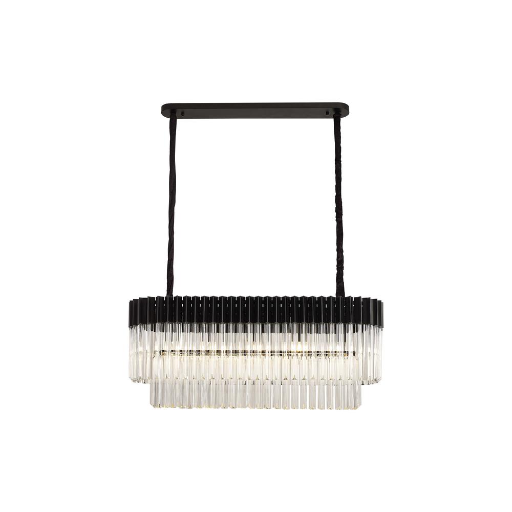 Luxuria Osiris 100x32cm Linear Pendant Rectangle 5 Light E14 Matt Black / Clear Sculpted Glass