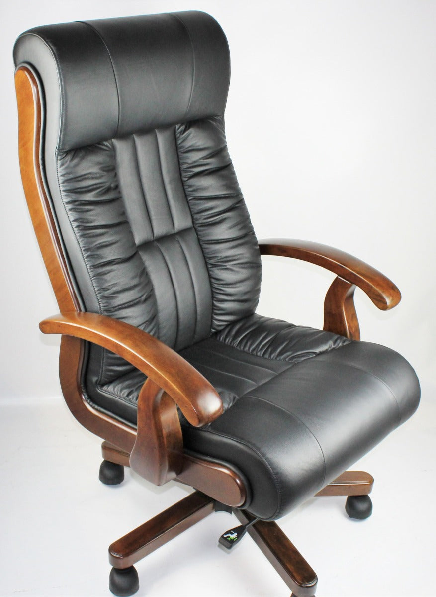 Specialisting In Executive Black Leather Office Chair with Walnut Arms - F01A North Yorkshire