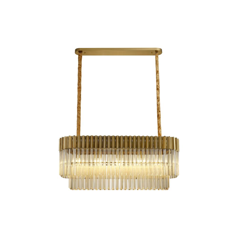 Luxuria Osiris 100x32cm Linear Pendant Rectangle 5 Light E14 Brass / Cognac Sculpted Glass