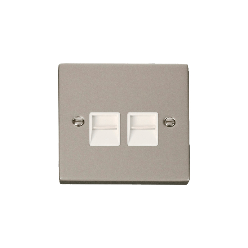 Click Deco Twin Telephone Socket Outlet Master Pearl Nickel Insert White