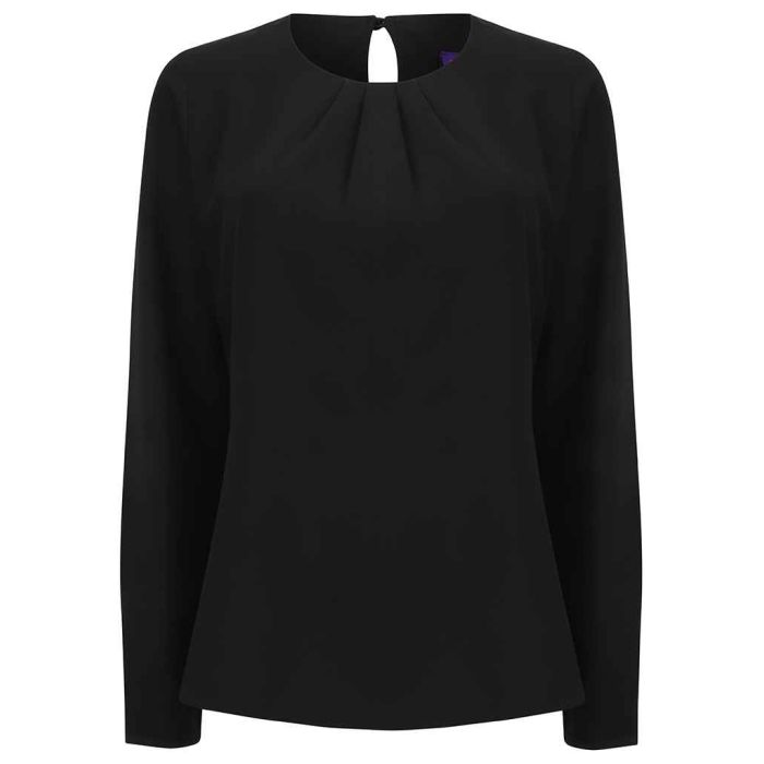 Henbury Ladies Pleat Front Long Sleeve Blouse