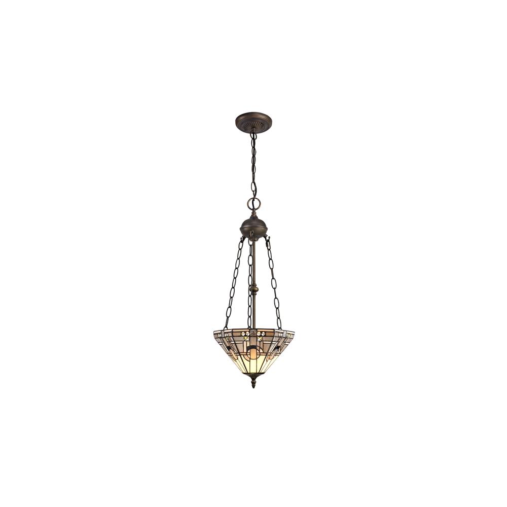 Luxuria Equinox 2 Light Uplighter Pendant E27 With 30cm Tiffany Shade White/Grey/Black/Clear Crystal/Aged Antique Brass