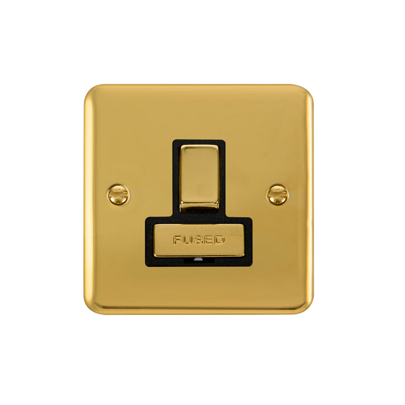 Click Deco Plus Switched Fused Spur Polished Brass Black Inserts