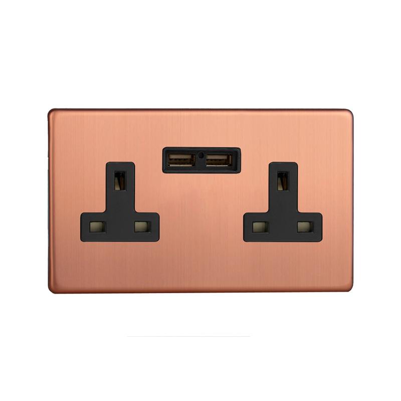 Varilight Urban 2G 13A SP Switched Socket with A and C Charging Ports Brushed Copper Screw Less Plate