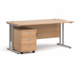 Straight Office Desk with 3 Drawer Pedestal
