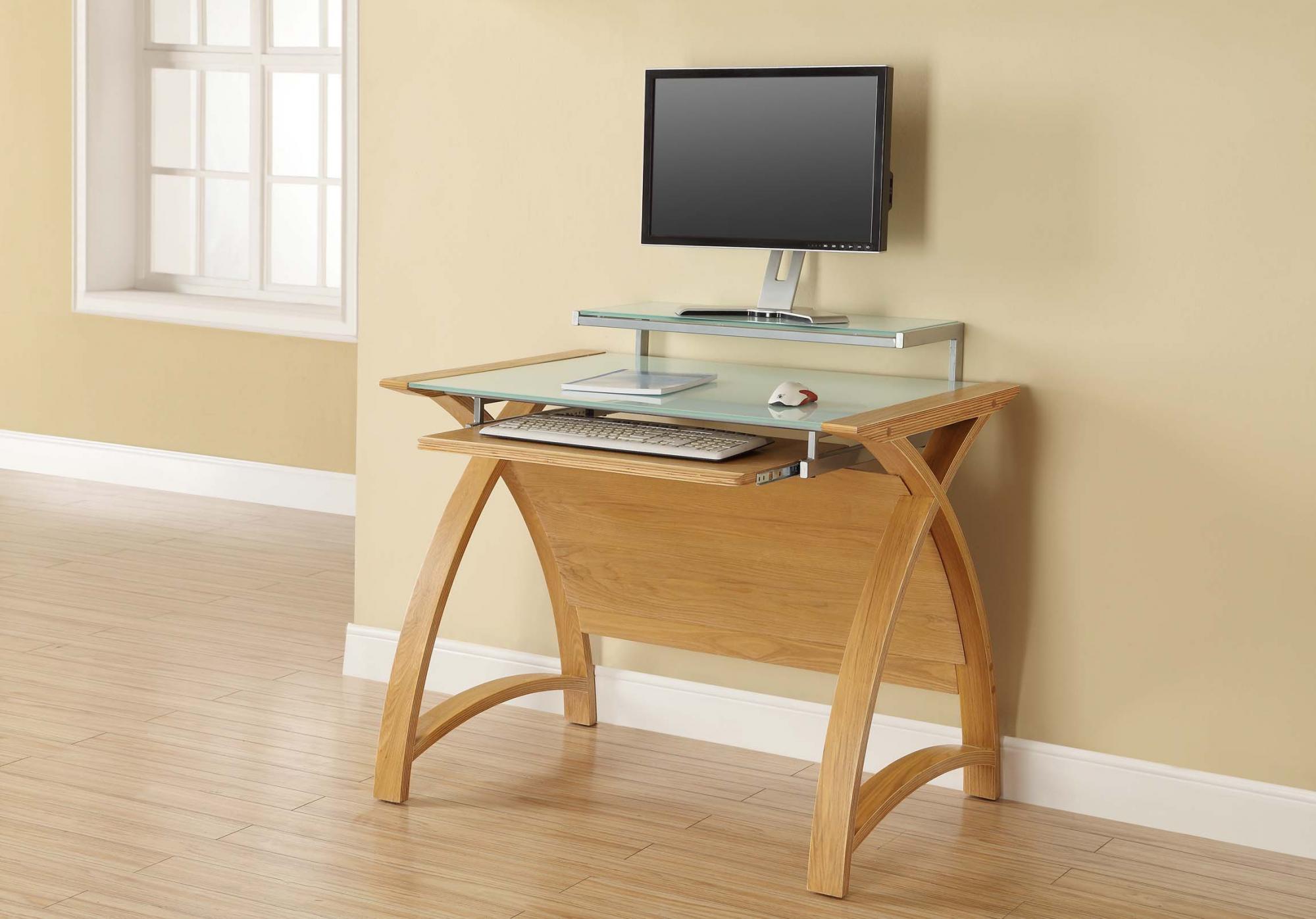 Suppliers Of Contemporary Quality Glass Home Office Desk in Oak - 900mm - PC201-900 North Yourkshire