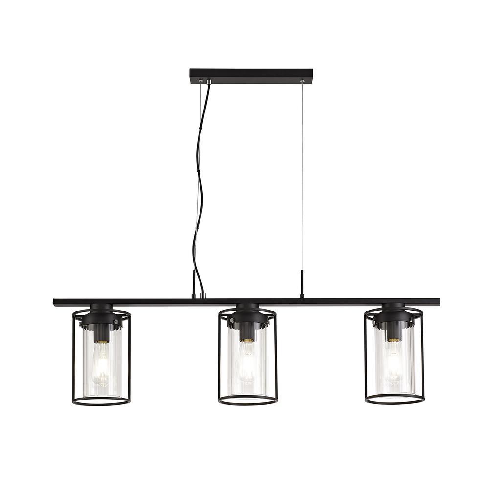 Luxuria Travolta Linear Pendant 3 Light E27 Black/Clear Glass