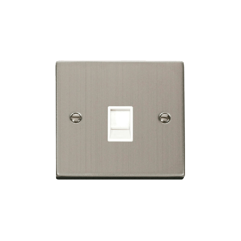 Click Deco Single RJ11 Socket Ireland/USA Outlet Stainless Steel Insert White