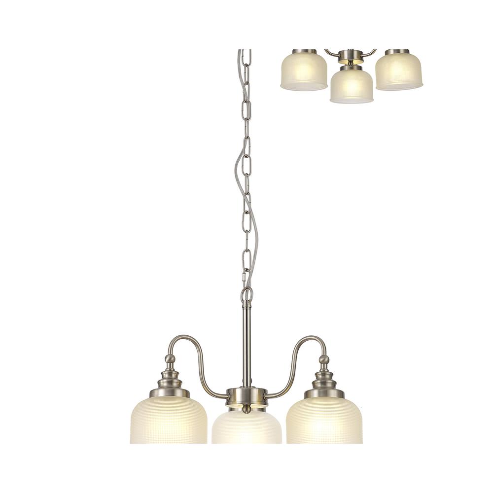 Luxuria Toussenel 47cm Semi Flush/Pendant 3 Light E27 Satin Nickel/Frosted Glass