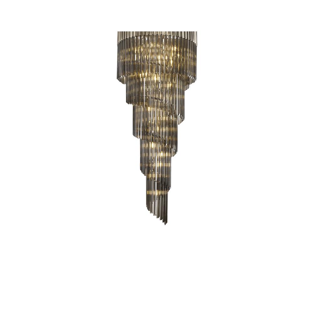 Luxuria Osiris 70cm Pendant Round 5 Layer Spiral 23 Light E14 Polished Nickel / Smoke Sculpted Glass