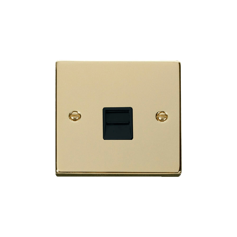 Click Deco Single Telephone Socket Outlet Secondary Polished Brass Insert Black