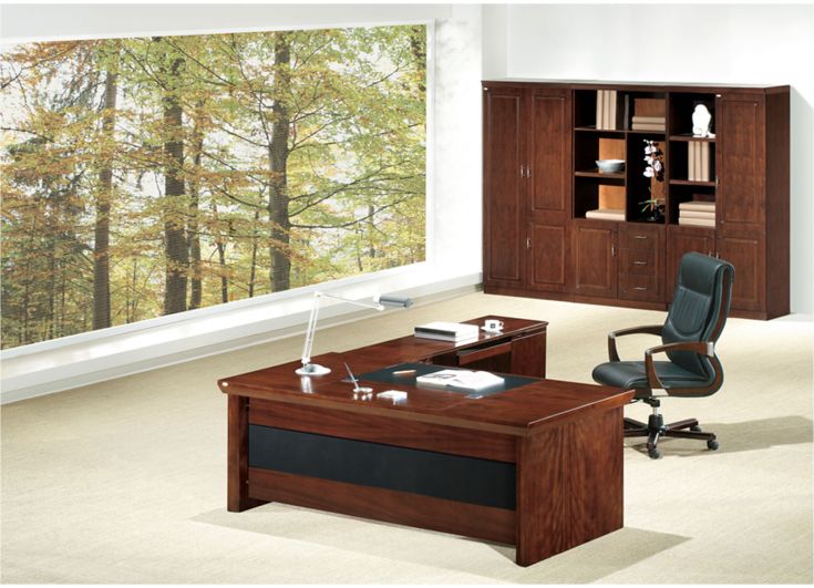 Real Walnut Veneer Executive Office Desk With Pedestal & Return - U57203-2000mm UK