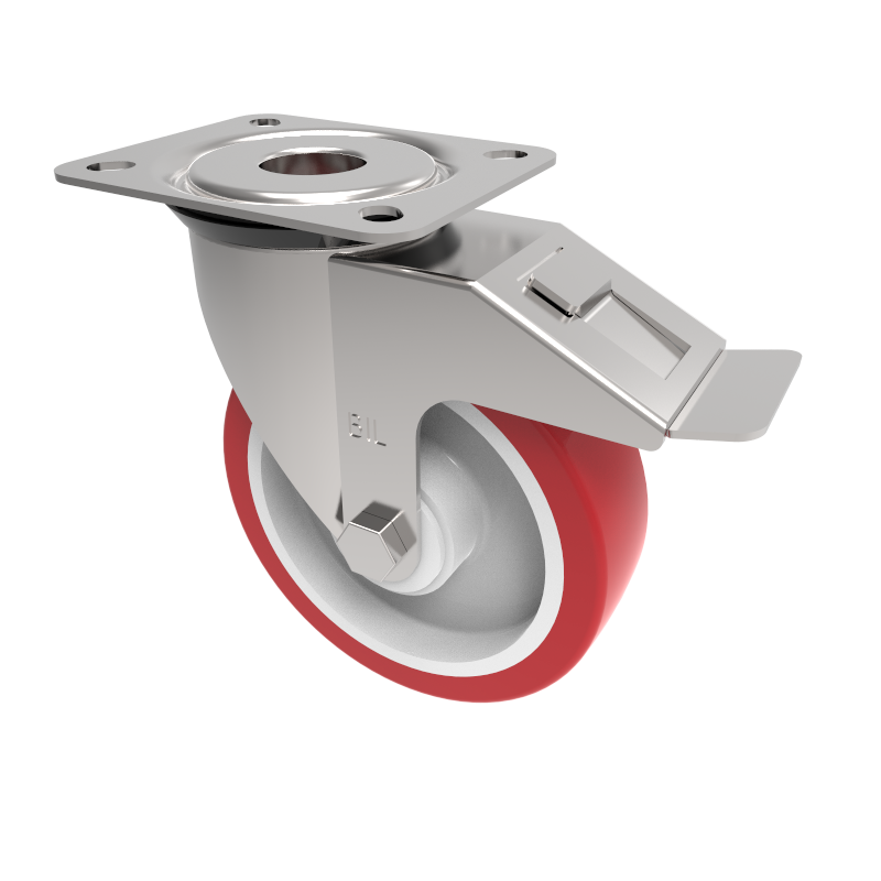 Polyurethane Nylon Plate Swivel Castor Brake 125mm 200kg Load