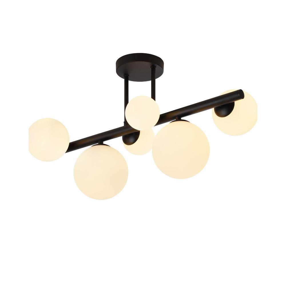 Luxuria Thorne Semi Flush Ceiling Light 6xG9 Satin Black Opal Glass