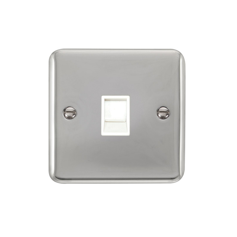 Click Deco Plus Single RJ11 (Irish/US) Outlet Polished Chrome White Inserts