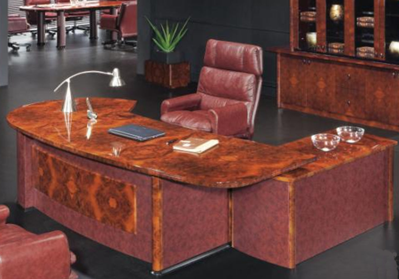 Providers Of Luxury Executive Desk With Curved Design HAY-16841 Walnut with Burgundy Leather 2600mm Near Me