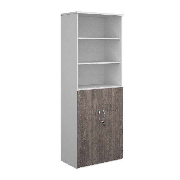 Duo Combination Unit with Open Top 5 Shelves - Grey Oak and White