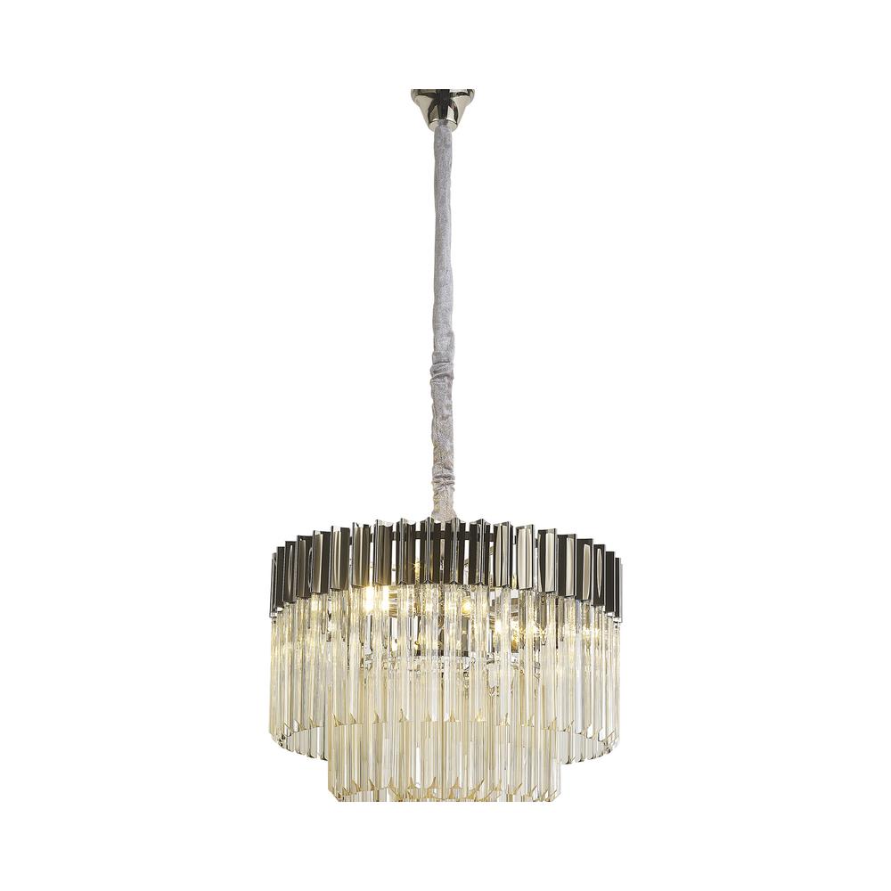 Luxuria Osiris 60cm Pendant Round 8 Light E14 Polished Nickel / Cognac Sculpted Glass