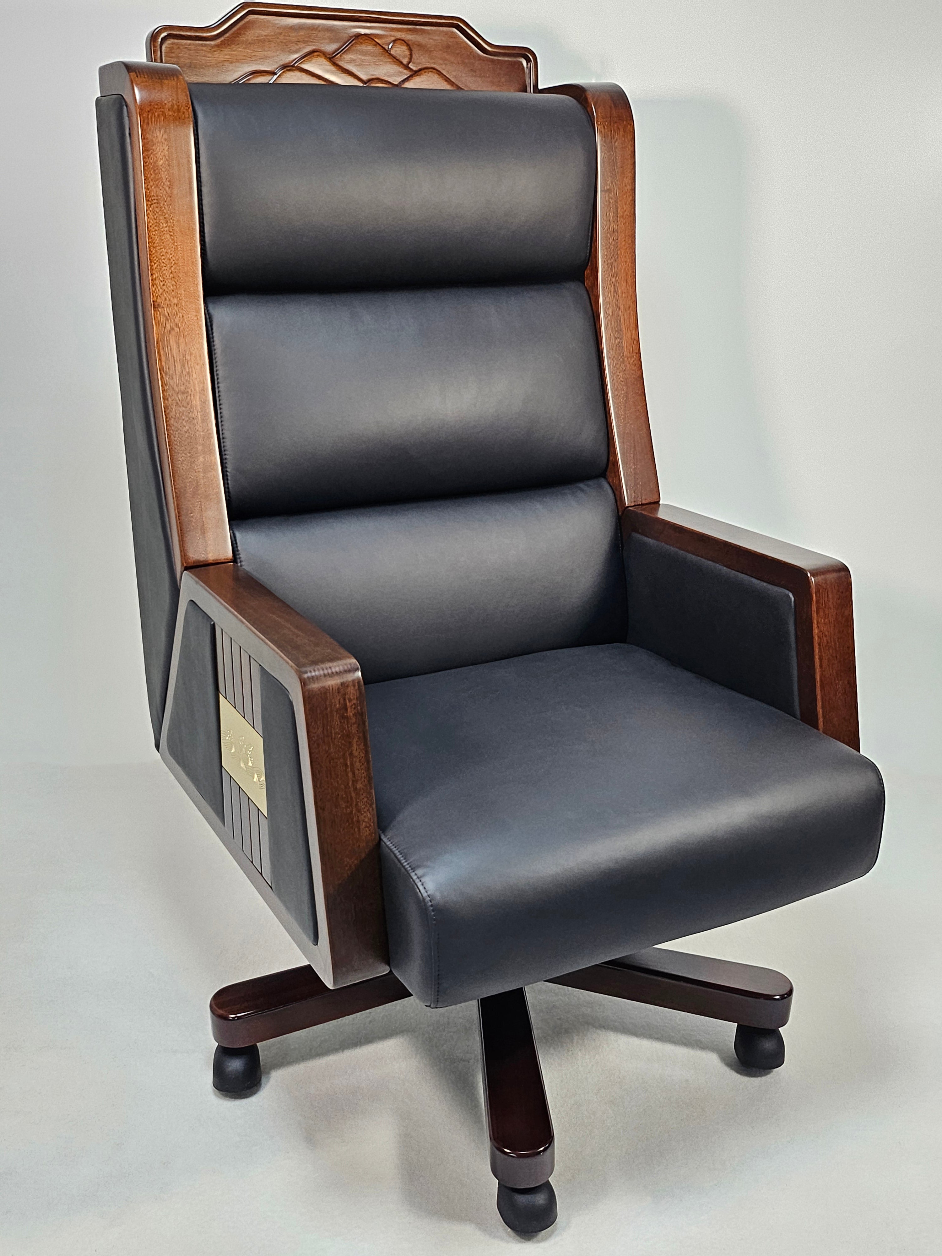 Specialising In Extra Large Genuine Leather Executive Office Chair with Walnut Veneered Arms - Black - CR-BC001 North Yourkshire