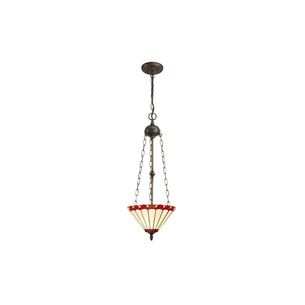 Luxuria Sleek 3 Light Uplighter Pendant E27 With 30cm Tiffany Shade Red/Cream/Crystal/Aged Antique Brass