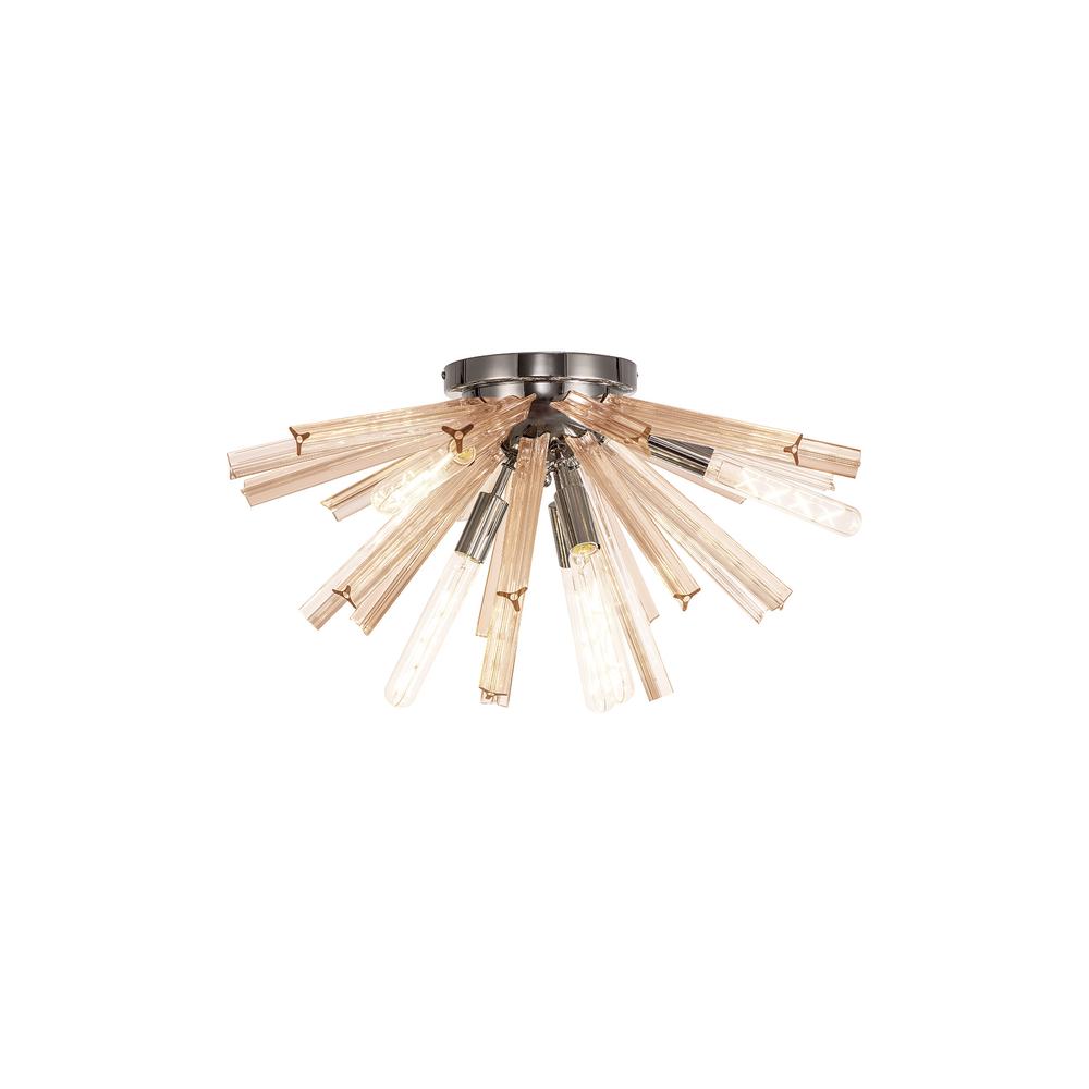 Luxuria Seneca 58.5cm 6 Light E14 Semi Flush Polished Nickel / Champagne Gold Glass