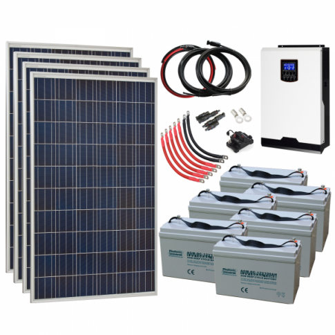 1.4Kw 24V Complete Off-Grid Solar Power System With 4 X 360W Solar Panels, 3Kw Hybrid Inverter And 7.2kwh Battery Bank