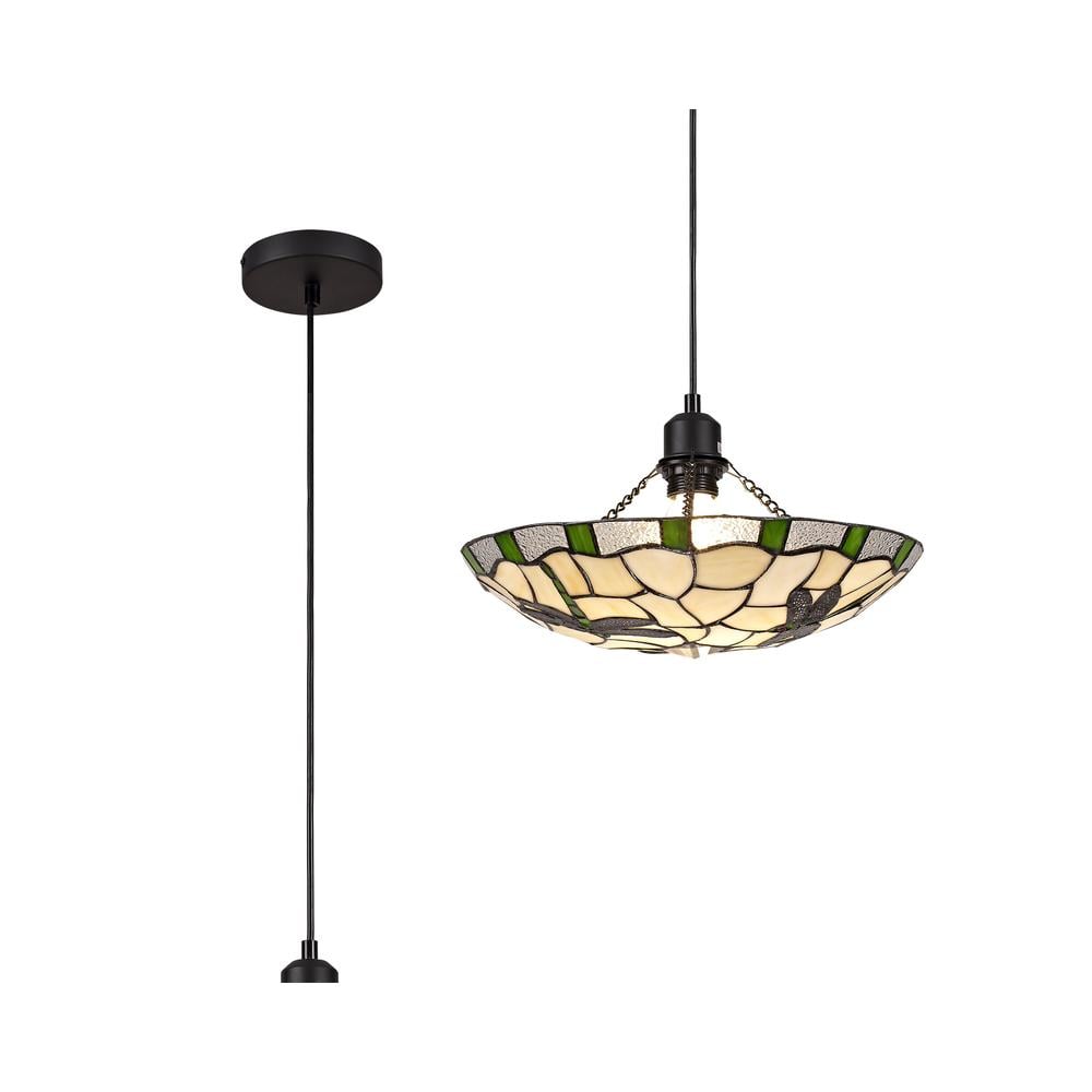 Luxuria Butterfly Wing Pendant Light E27 With 35cm Tiffany Shade Green/Cream/Clear Crystal/Black