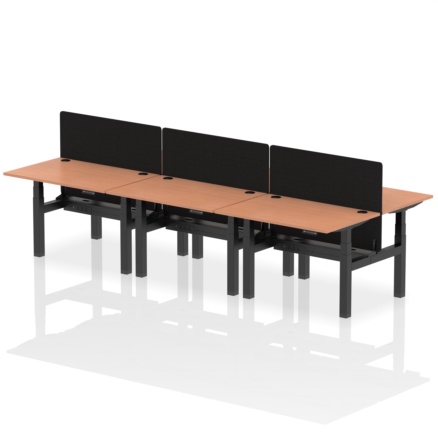 Specialising In Air Back-to-Back Height Adjustable Bench Desk - 6 Person with Black Straight Screen - 1200mm, 1400mm, 1600mm, 1800mm - Multiple Colour Options UK