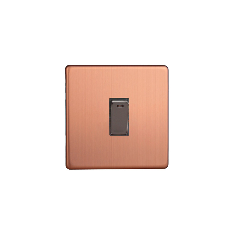 Varilight Urban 1G 20A DP Rocker Switches with Neon Brushed Copper Screw Less Plate