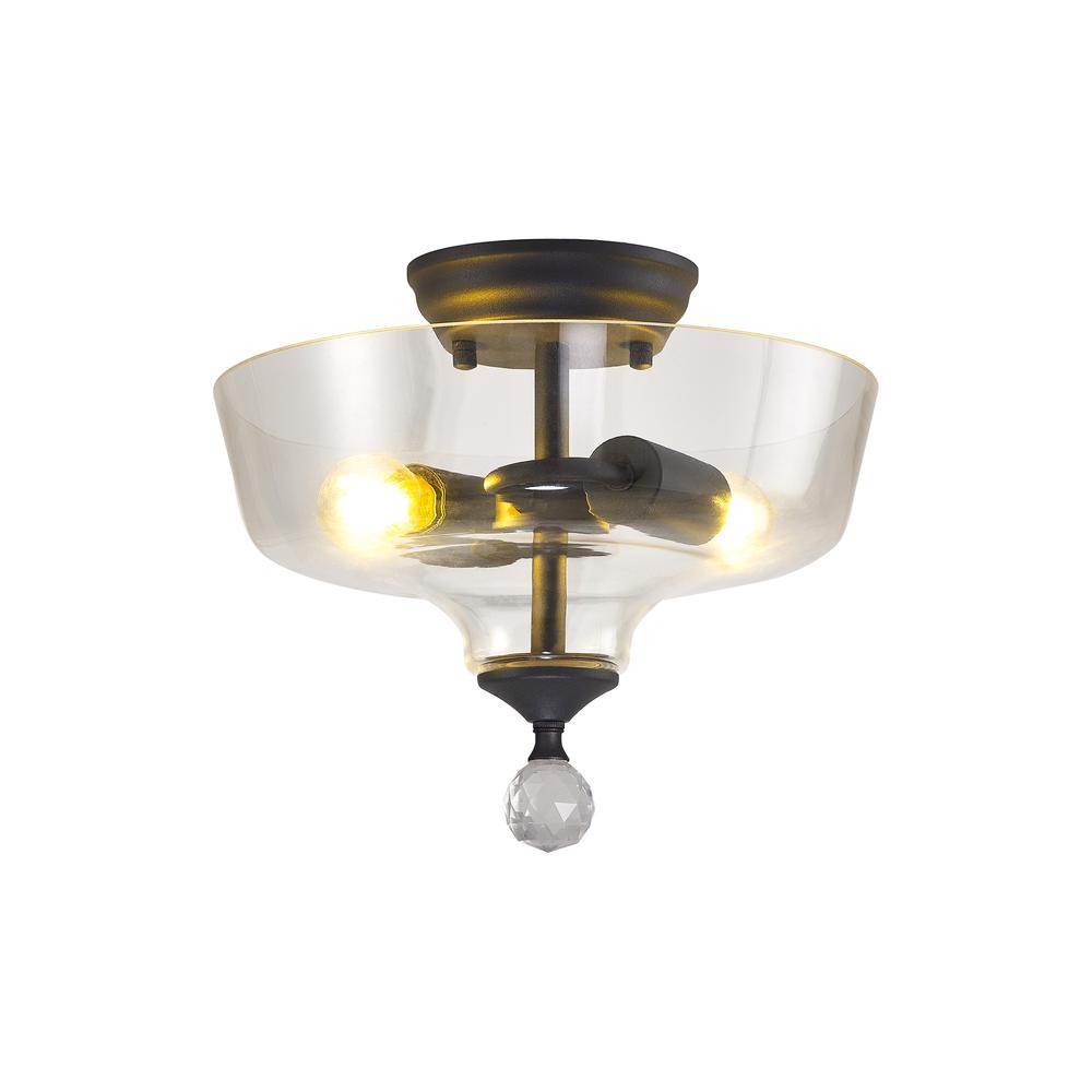 Luxuria Sirius Flush Ceiling Light 2xE27 With Flat Round 30cm Glass Shade Graphite/Clear