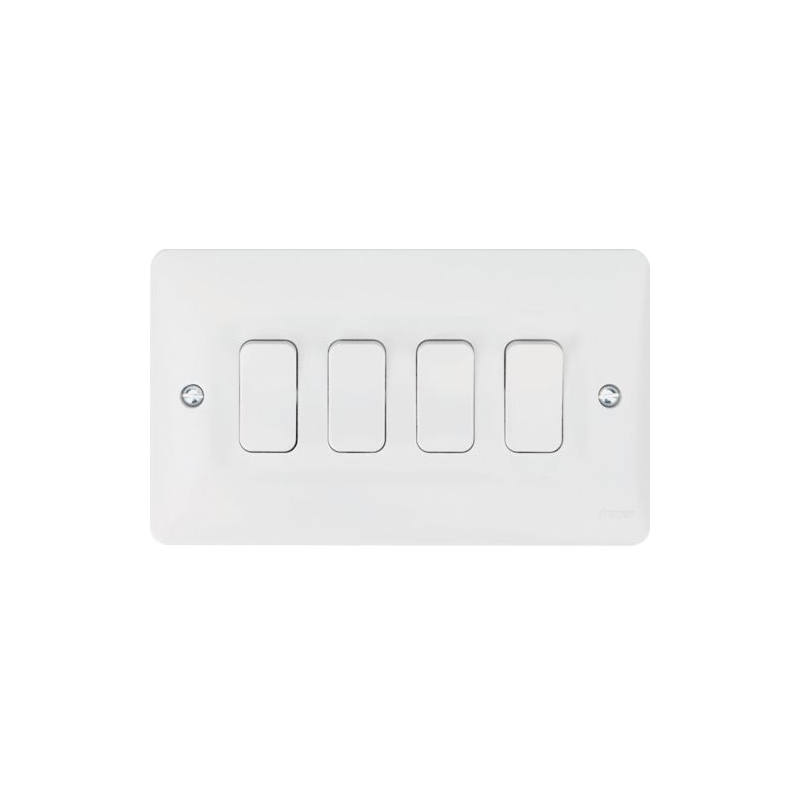 Hager Sollysta 10AX 4 Gang 2 Way Wall Switch White