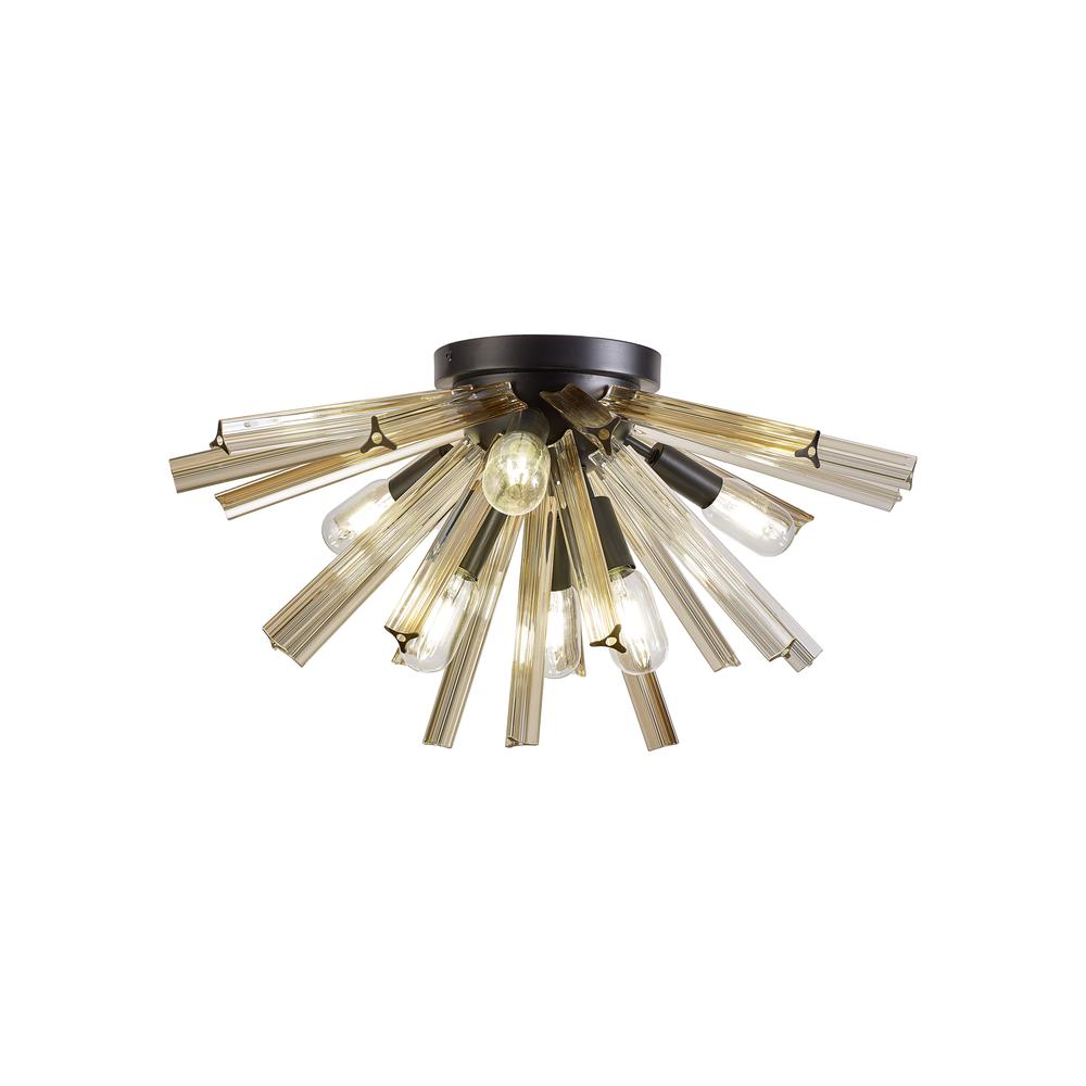 Luxuria Seneca 58.5cm 6 Light E14 Semi Flush Matt Black / Champagne Gold Glass