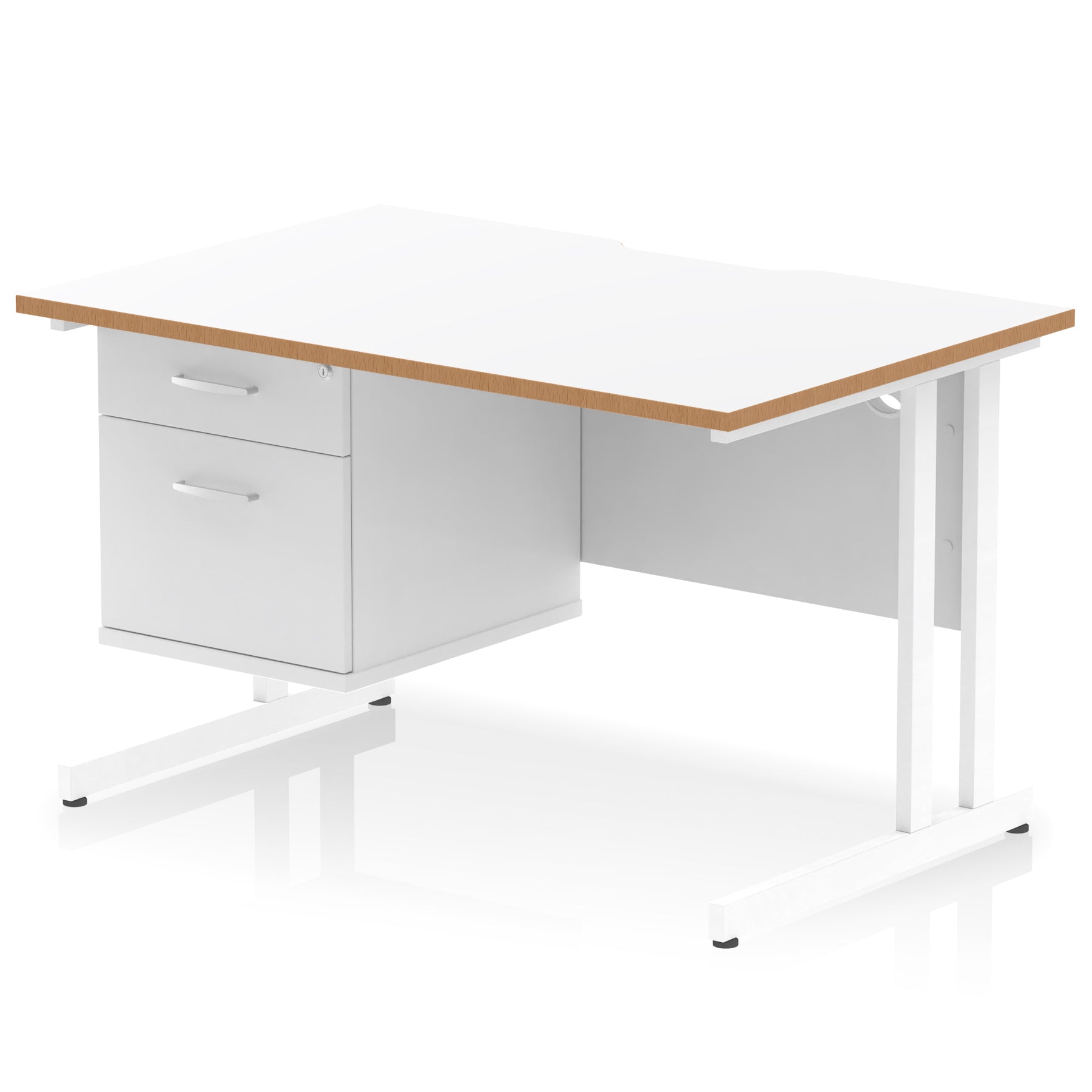 Specialising In Impulse Scalloped Edge Cantilever Straight Desk With Single Fixed Pedestal - 1200mm - Multiple Colour Options UK