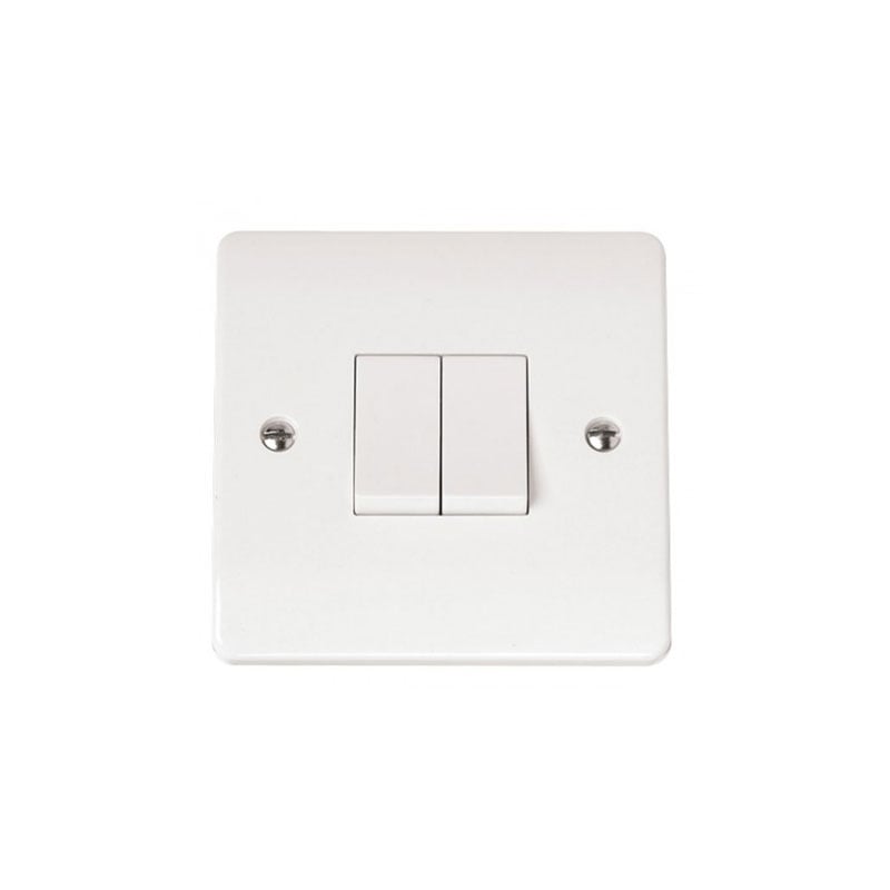 Click Plate Switch 2 Gang 2 Way 10 Amp White PVC