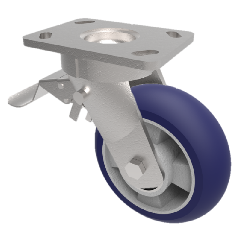 Softer Ergonomic Polyurethane Plate Swivel Castor Brake 200mm 700kg Load