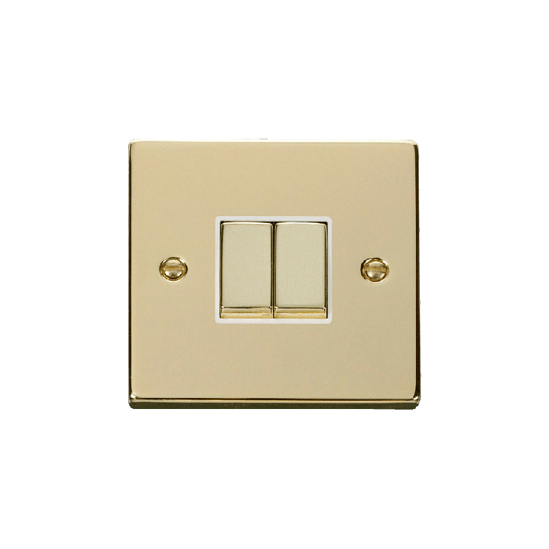 Click Deco 2 Gang 2 Way Ingot 10AX Switch Polished Brass White Inserts