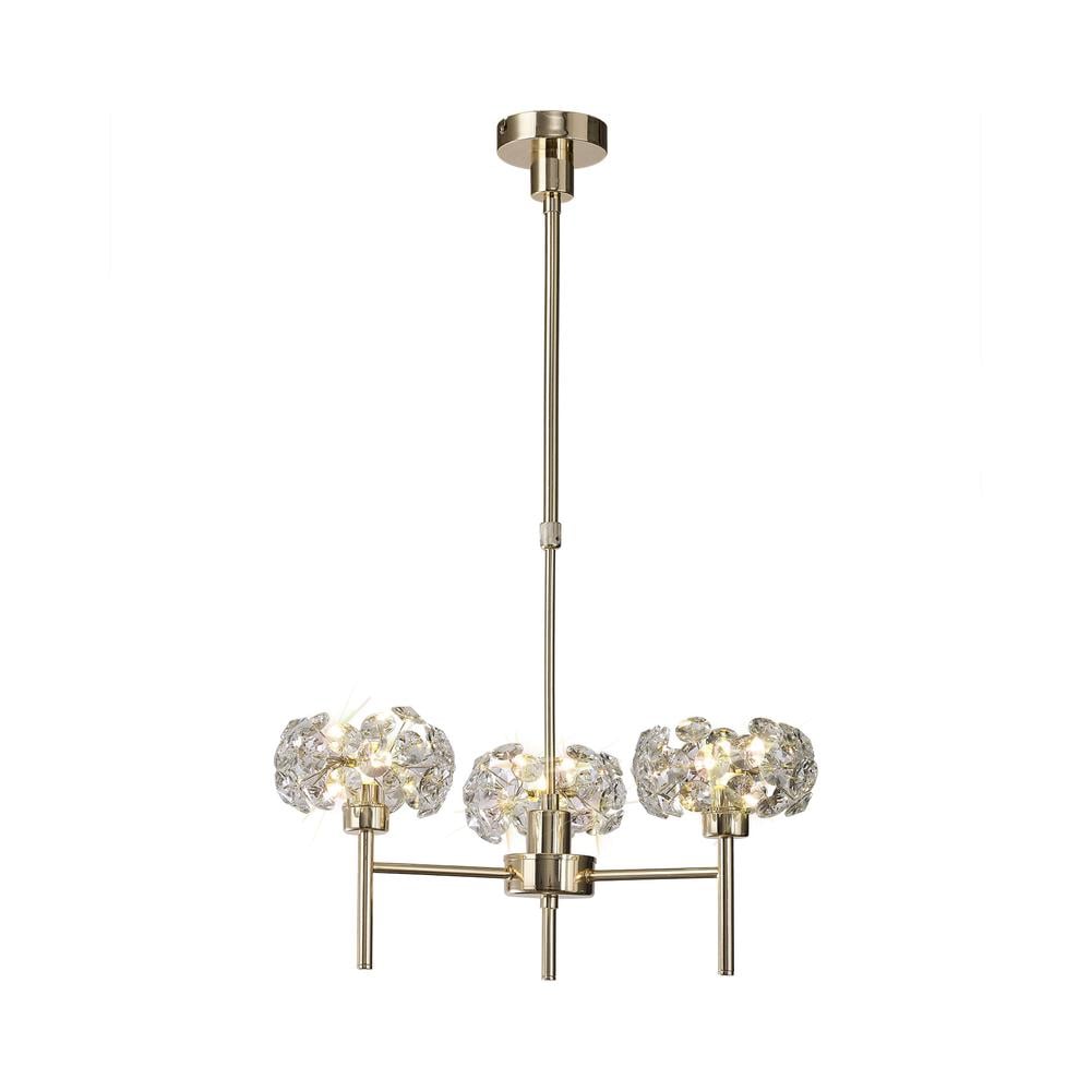 Luxuria Paramount 57cm 3 Light G9 Telescopic Light With French Gold And Crystal Shade