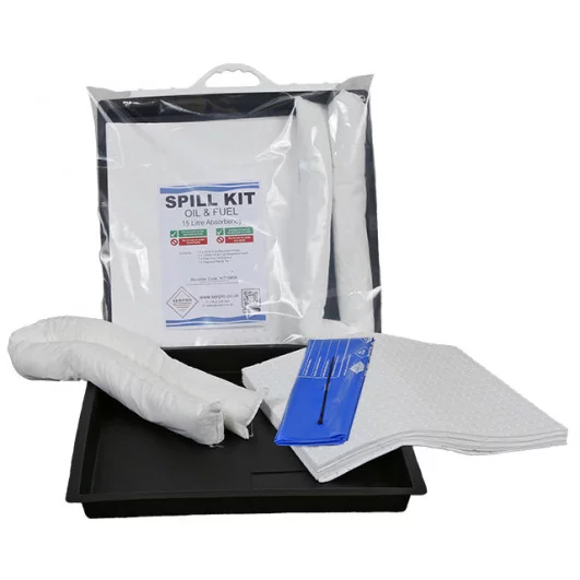 15 Litre Oil and Fuel Spill Kit with Flexi-Tray