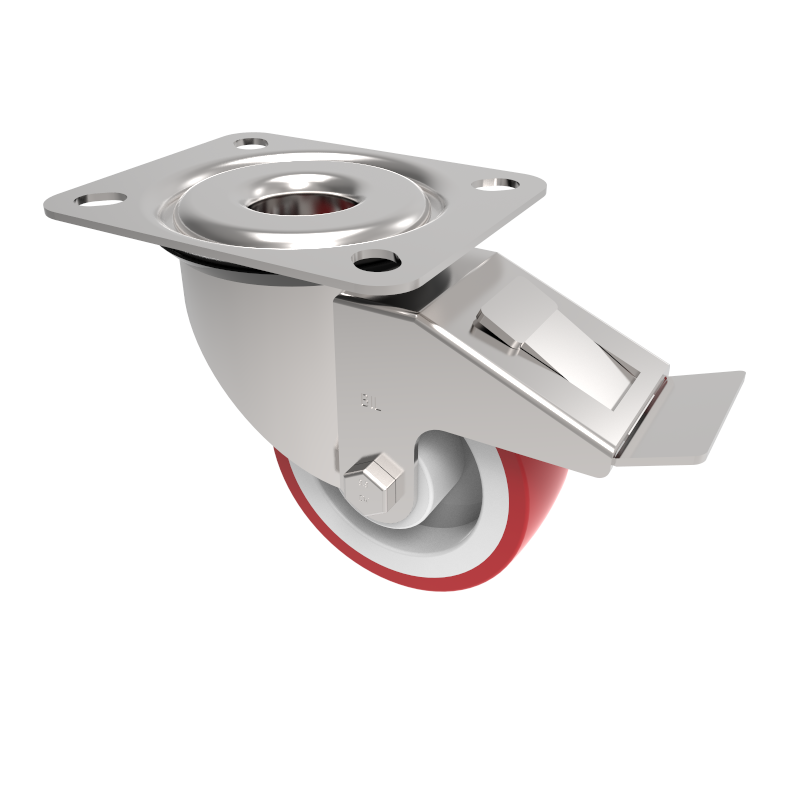 Polyurethane Nylon Plate Swivel Castor Brake 80mm 150kg Load