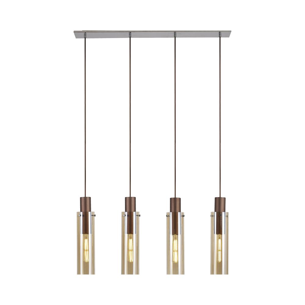 Luxuria Luminara Linear Pendant 4 Light Adjustable E27 Mocha / Amber Glass