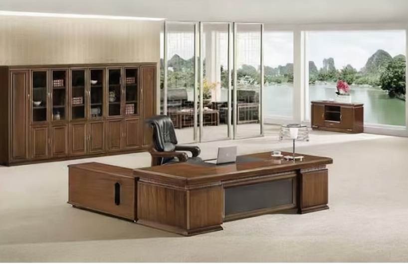 Providers Of Large Executive Office Desk Real Wood Veneer With Black Leather - 2400mm / 2600mm / 2800mm - 3P241 UK