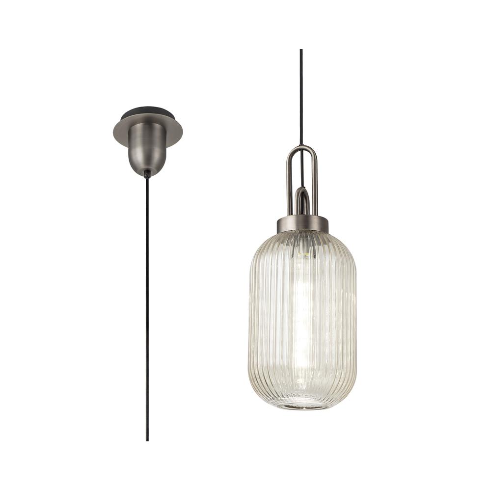 Luxuria Kennith Pendant Light E27 20cm Tubular Ribbed Glass Champagne Antique Silver/Black