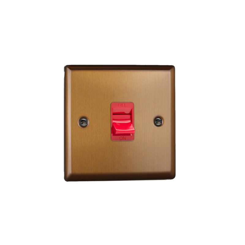Varilight Urban 45A Single Plate Cooker Switch with Red Rocker Brushed Bronze (Standard Plate)