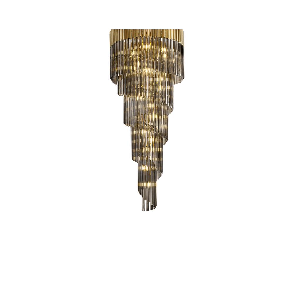 Luxuria Osiris 70cm Pendant Round 5 Layer Spiral 23 Light E14 Brass / Smoke Sculpted Glass