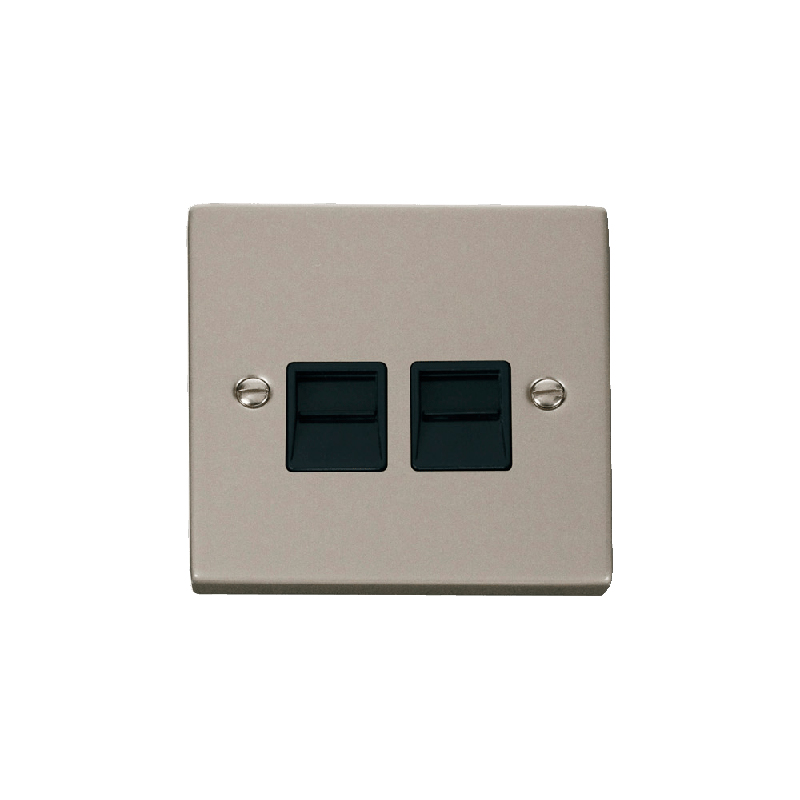 Click Deco Twin Telephone Socket Outlet Secondary Pearl Nickel Insert Black