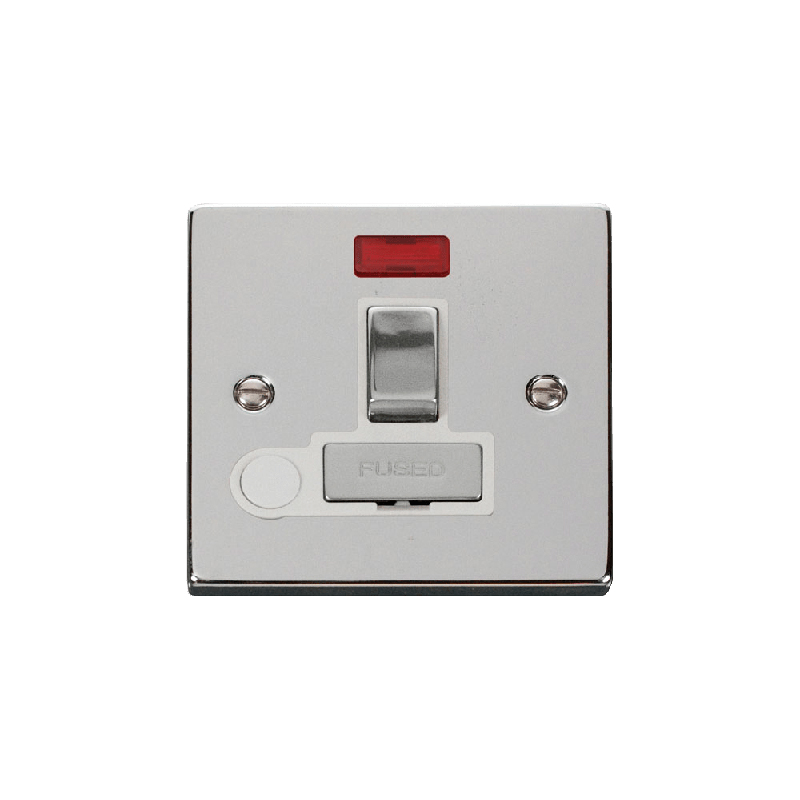 Click Deco 13A Fused 'Ingot' DP Switched Connection Unit With Flex Outlet & Neon Polished Chrome Insert White