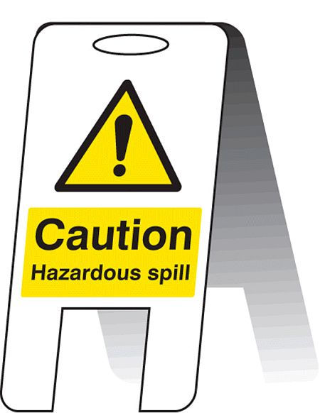 Caution hazardous spill (self standing folding sign)