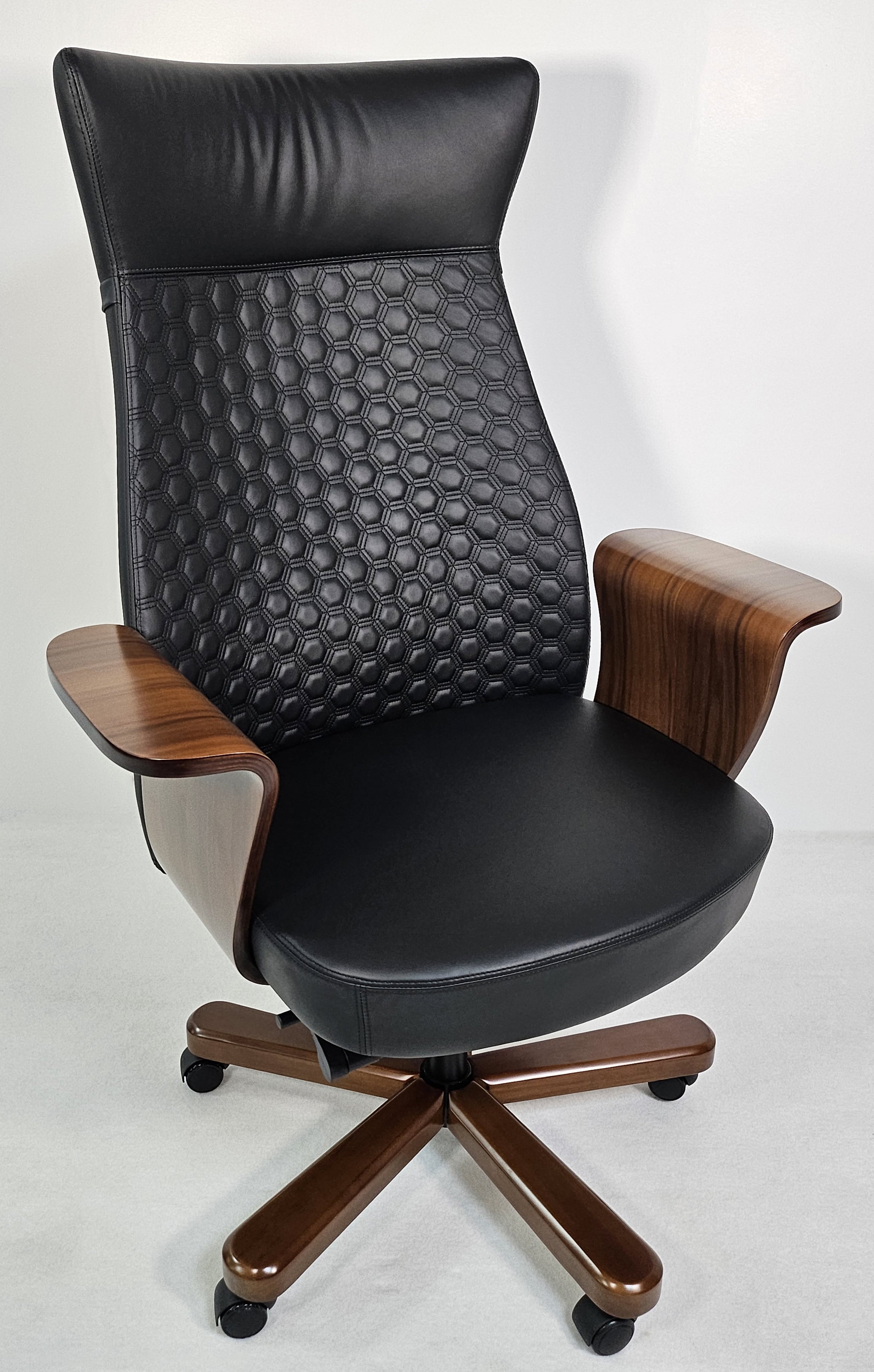 Modern Genuine Black Leather High Back Office Chair with Hexagonal Design - 6084HL Near Me