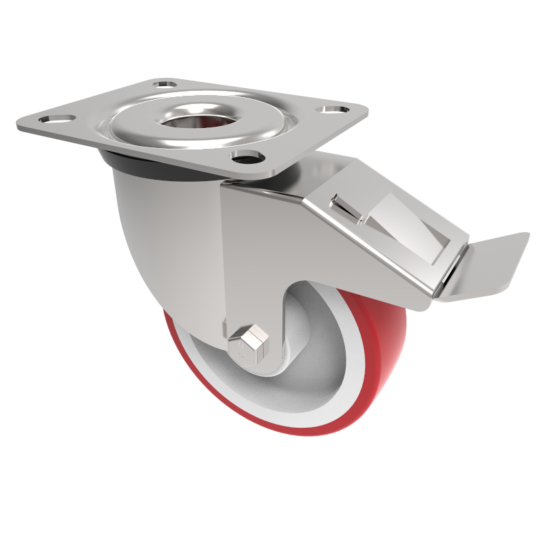 Polyurethane Plate Swivel Castor Brake 100mm 125kg Load