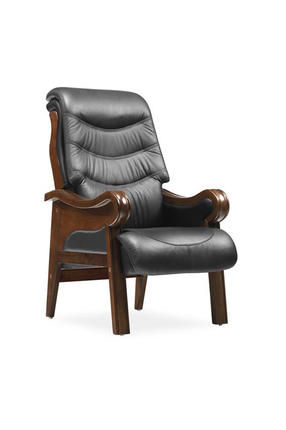 Providers Of Stylish Black Genuine Leather Visitors Chair with Walnut Frame - CHA-FD5C1